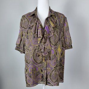 100 % Silk Jones New York Collection Short Sleeve Paisley Blouse Size 12